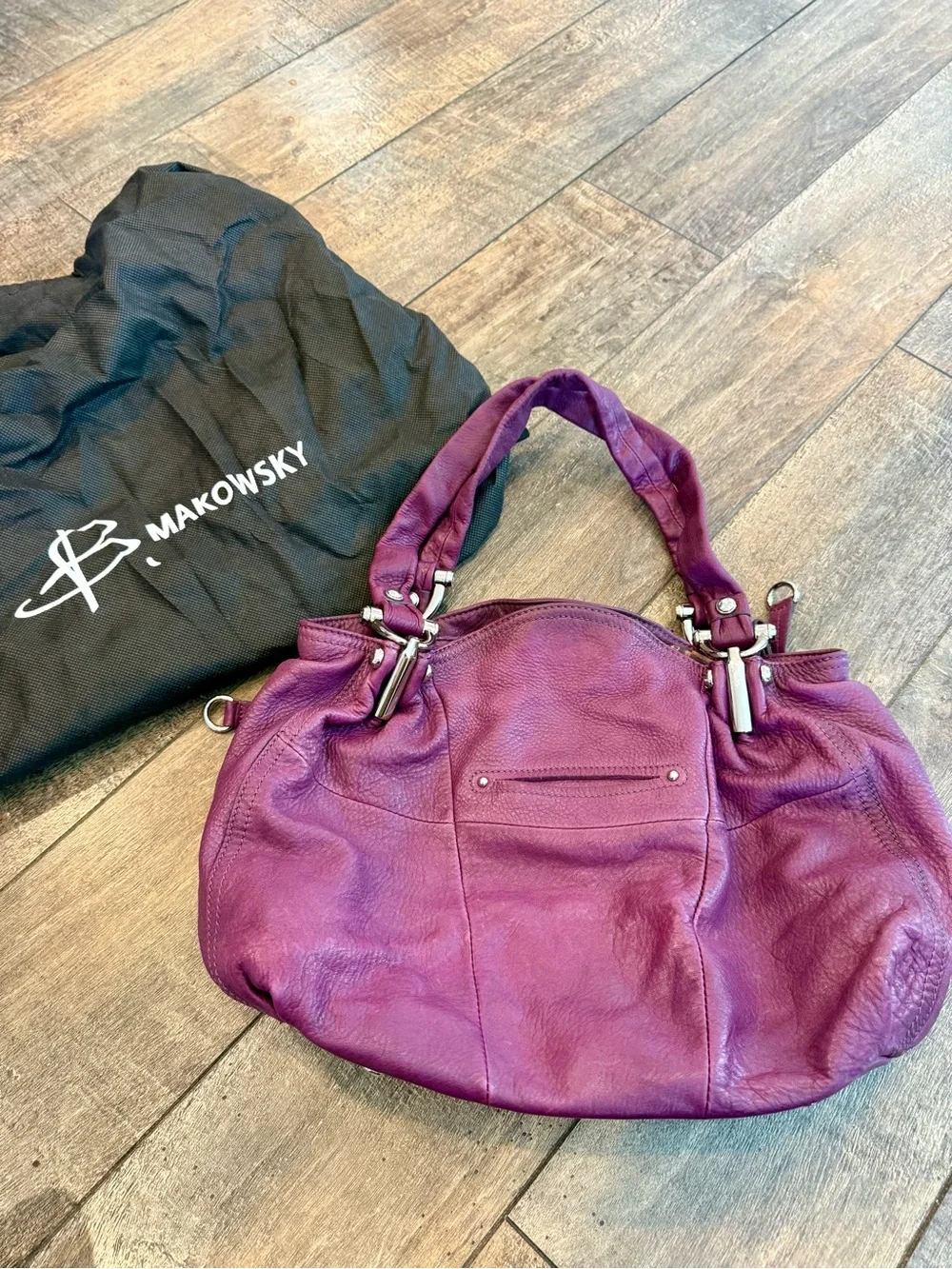 b. makowsky Plum Leather Hobo Shoulder Bag